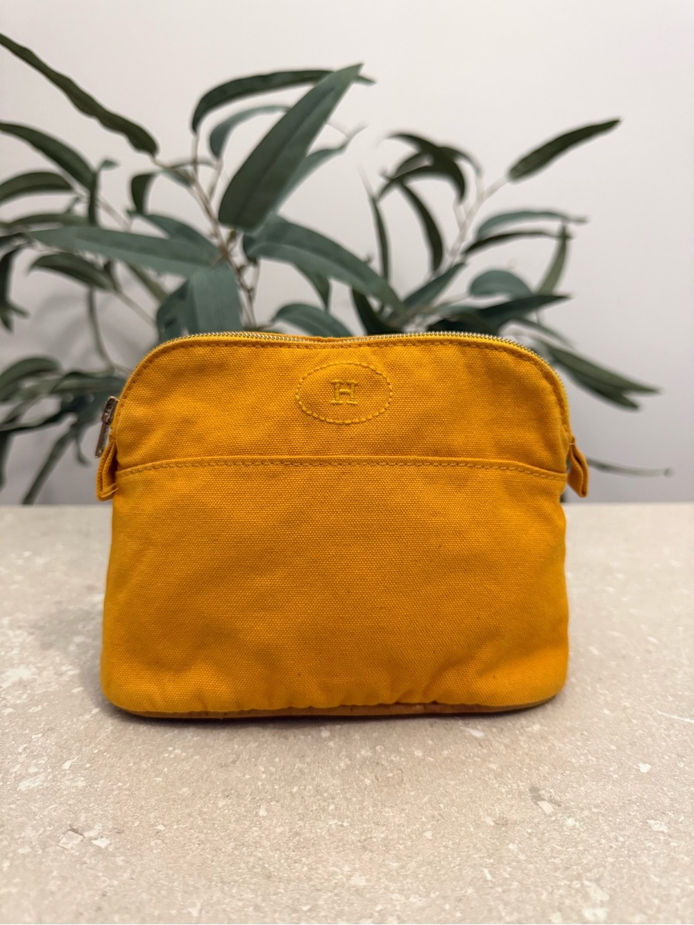 Hermes Bolide Pouch MM Yellow Canvas Travel Cosmetic Bag